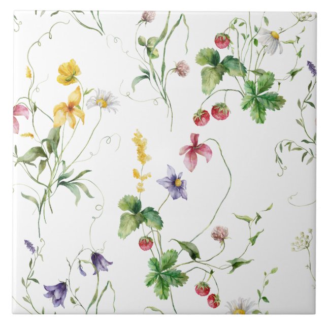 Elegant blomstervin med jordgubbsdesign kakelplatta (Framsidan)