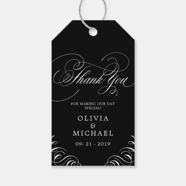 Elegant blomstrar bröllop tack vare kalligrafi presentetikett (Framsidan)