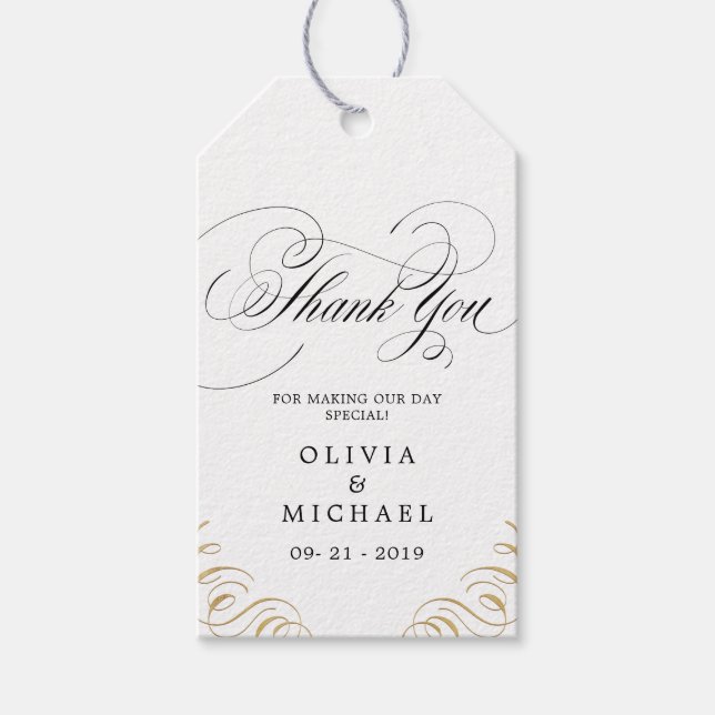 Elegant blomstrar bröllop tack vare kalligrafi presentetikett (Framsidan)