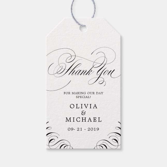 Elegant blomstrar bröllop tack vare kalligrafi presentetikett (Framsidan)