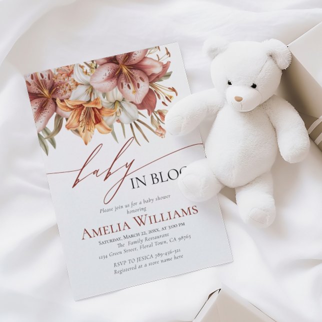Elegant Bloom Boho Orange White Lily Baby Shower Inbjudningar (Skapare uppladdad)