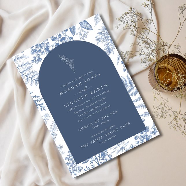 Elegant Bloom Fransk Blue Blommigt Bröllop Inbjudningar (Elegant Bloom French Blue Floral Wedding Invitation)