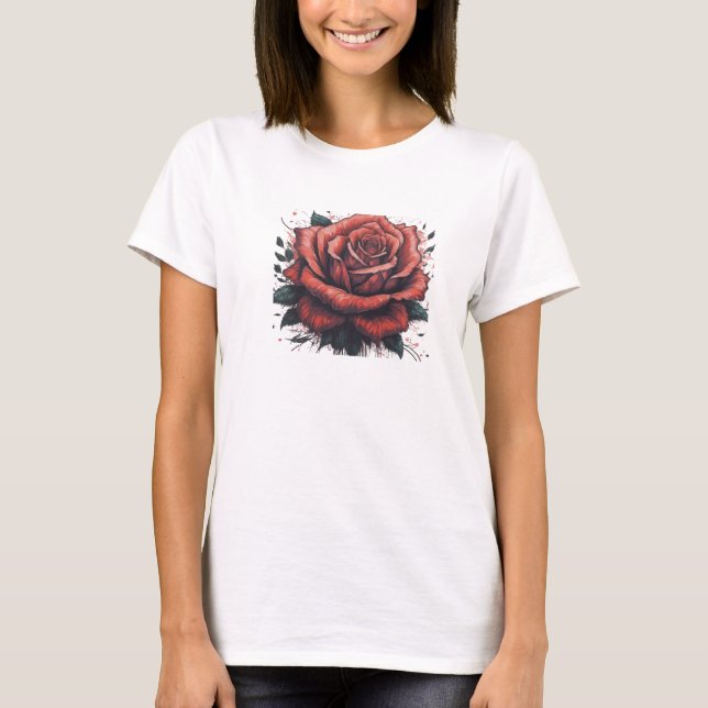 Elegant Bloom: Stiliserat skiss Ro T Shirt (Framsida)