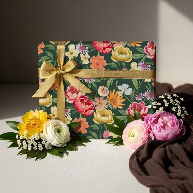Elegant Blooming Blommigt Botanical Garden Girly Presentpapper (Elegant Blooming Floral Botanical Garden Girly Wrapping Paper)