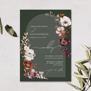 Elegant Blooms Blommigt Arch Mörk grönt Bröllop Inbjudningar
