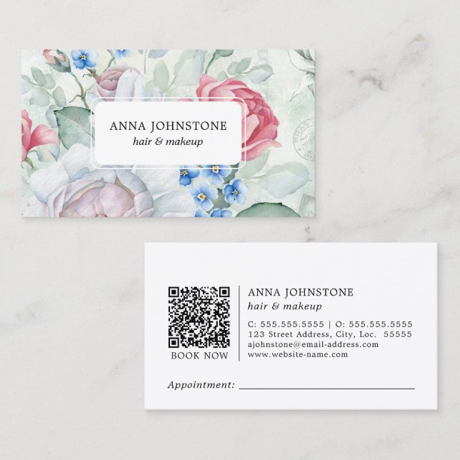 Elegant Blooms QR-kod | Bokning Visitkort (Fram/baksida)
