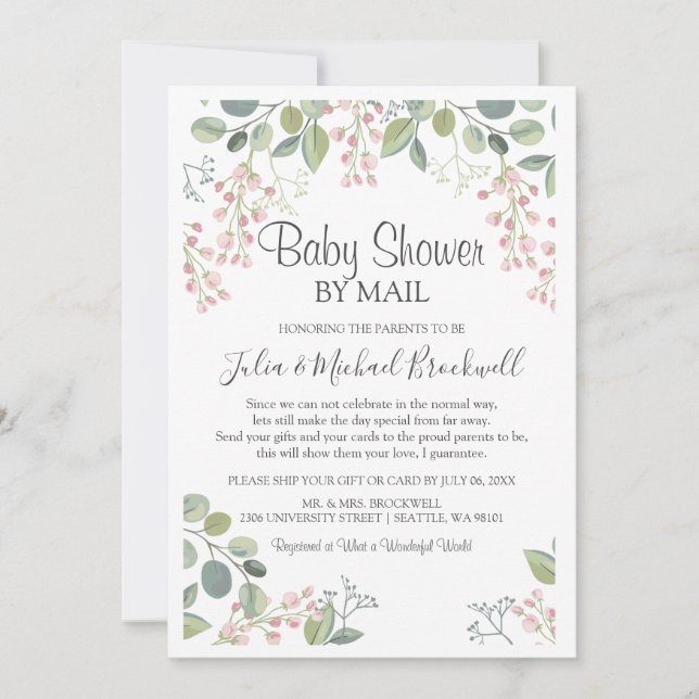 Elegant Blossom Watercolor Baby Shower via post Inbjudningar (Framsida)