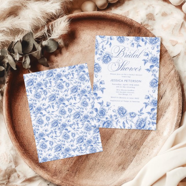 Elegant Blu Blommigt Chinoiserie Möhippa Inbjudningar (Skapare uppladdad)