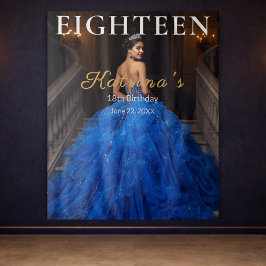 Elegant Blue 18th Birthday Photo Backdrop