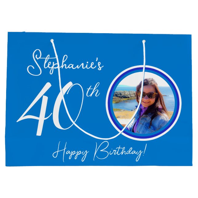 Elegant Blue 40 Birthday Photo (Baksidan)