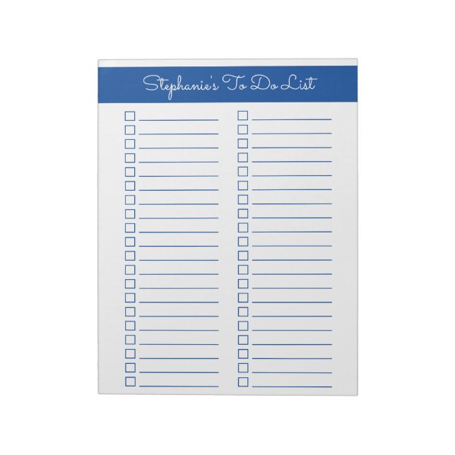 Elegant Blue 8.5x11 Two Column Checklist Anteckningsblock (Roterad)