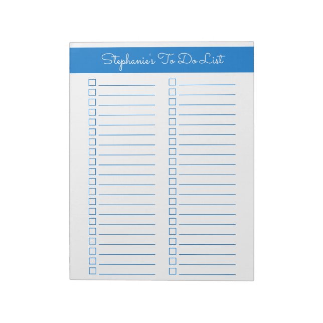 Elegant Blue 8.5x11 Two Column Checklist Anteckningsblock (Roterad)