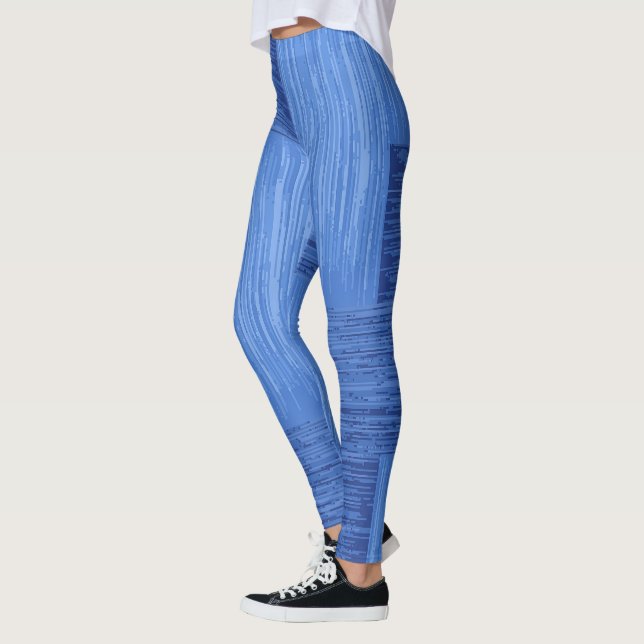Elegant Blue Abstrakt Brushed Rand Artwork | Leggings (Vänster)