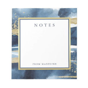 Elegant Blue Abstrakt Guld med Monogram Anteckningsblock