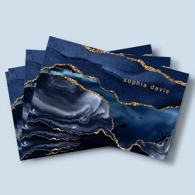 Elegant Blue Agate med Faux Guld Visitkort (Skapare uppladdad)