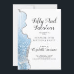 Elegant Blue Agate Surprise 50:e födelsedagen Inbjudningar<br><div class="desc">En elegant överraskar 50:e födelsedagsfesten på ett trendig blått agate med inbjudan från silver glitter. Söt skripttypografi. Chic stil.</div>