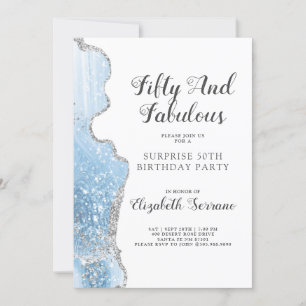 Elegant Blue Agate Surprise 50:e födelsedagen Inbjudningar