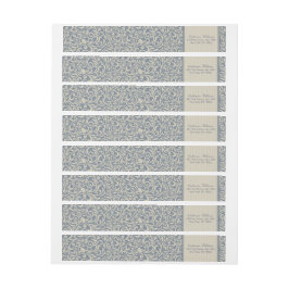 Elegant Blue and Beige Damask Pattern Bröllop Etikettband