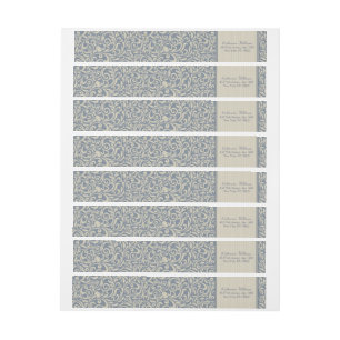 Elegant Blue and Beige Damask Pattern Bröllop Etikettband