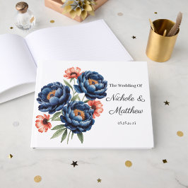 Elegant Blue and Burnt Orange Floral Wedding Gästböcker