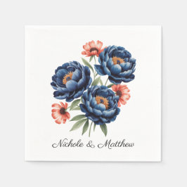 Elegant Blue and Burnt Orange Floral Wedding Pappersservett