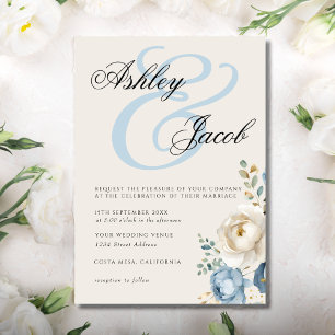 Elegant Blue and Cream Elegant Blommigt Bröllop Inbjudningar