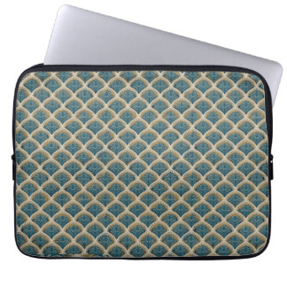 Elegant Blue and Gold Art Deco Fan Pattern Tablecl Laptop Fodral