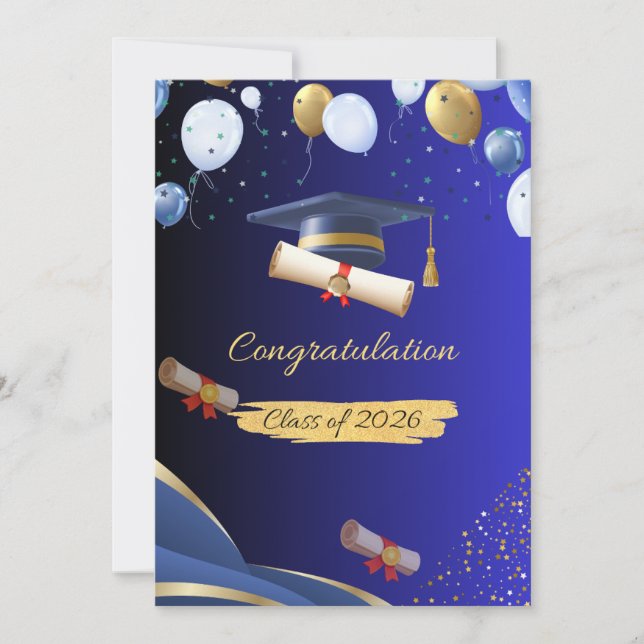 Elegant Blue and Gold Graduation Congratulations C Meddelande (Framsida)