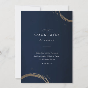 Elegant Blue and Gold Happy Hour Inbjudningar