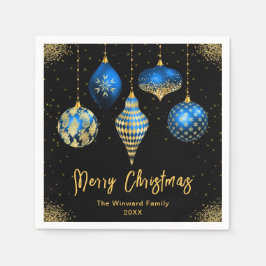 Elegant Blue and Gold Ornament Christmas Pappersservett