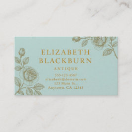 Elegant Blue and Gold Rose Business Card Visitkort