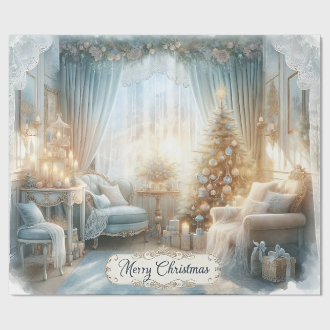 Elegant Blue and Gold Vintage Christmas  Presentpapper (Platt)