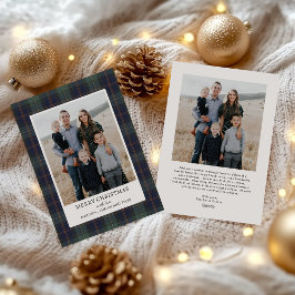 Elegant Blue and Green Plaid Photo Christmas  Julkort