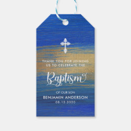 Elegant Blue and Guld Boy Baptism Tack Presentetikett