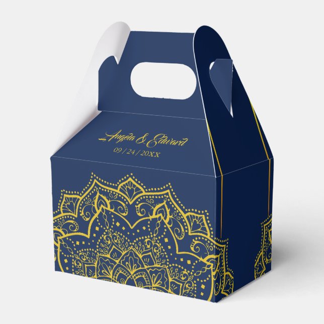Elegant Blue and Guld Mandala Wedding Favor Box Presentaskar (Framsidan Sidan)