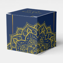 Elegant Blue and Guld Mandala Wedding Favor Box