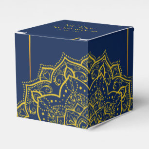 Elegant Blue and Guld Mandala Wedding Favor Box Presentaskar