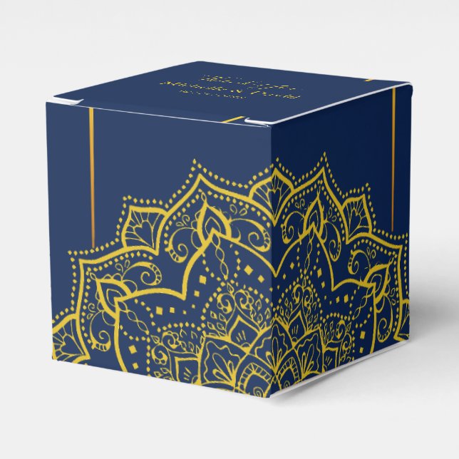 Elegant Blue and Guld Mandala Wedding Favor Box Presentaskar (Framsidan Sidan)