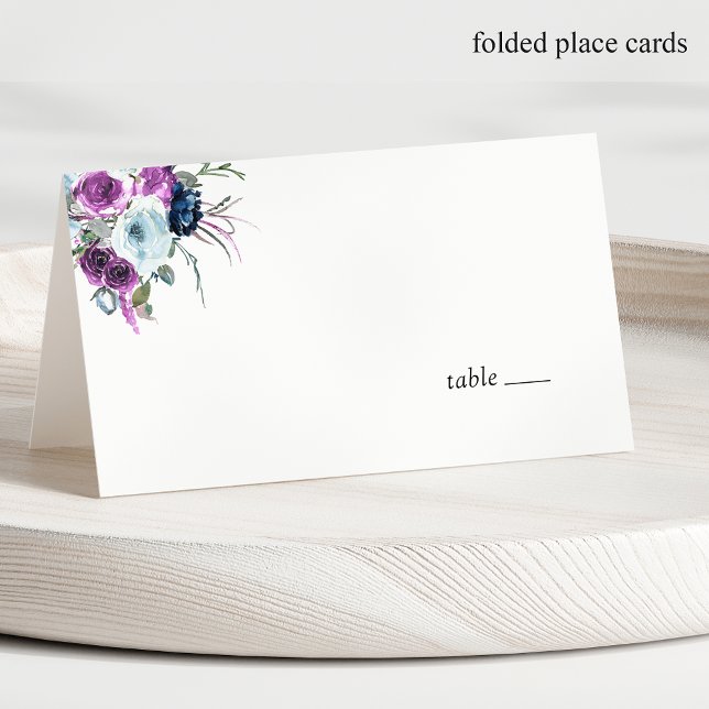 Elegant Blue and Lila Blommigt Bröllop Place Card Placeringskort (Skapare uppladdad)