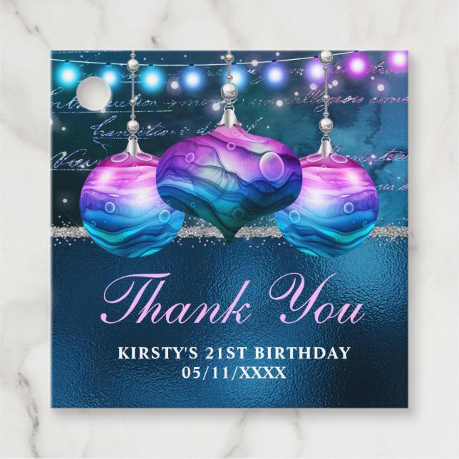Elegant Blue and Lila Sjöjungfru Baubles Birthday Gåvor Etiketter (Framsida)