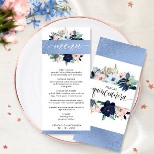 Elegant Blue and Rosa Blommigt Quinceañera Blue Fo Meny