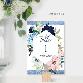 Elegant Blue and Rosa Blommigt Quinceañera Bordsnummer