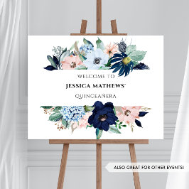 Elegant Blue and Rosa Coral Blommigt, Välkomstteck Poster