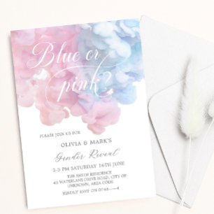 Elegant blue and rosa röker Baby Gender Reveal Inbjudningar