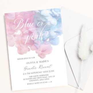 Elegant blue and rosa röker Baby Gender Reveal Inbjudningar