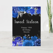 Elegant Blue and Silver Flowers Sweet Sixteen
