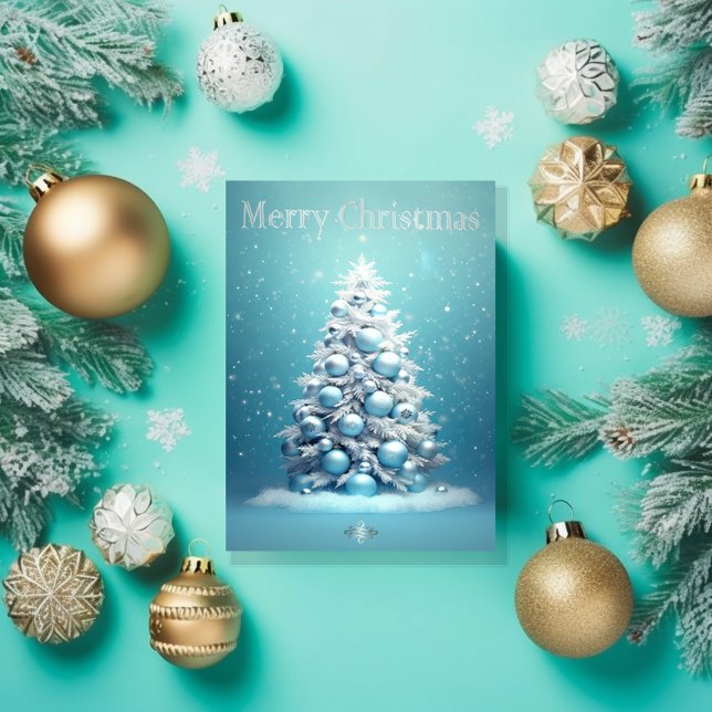 Elegant Blue and Silver jul Photo Helgdag Kort (Elegant Winter wonderland ice blue Christmas Photo Greeting Card)