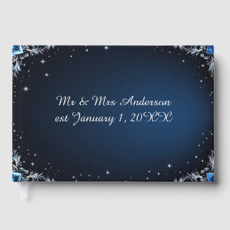 Elegant Blue and Silver Wedding Guest Book Gästböcker