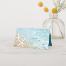 Elegant Blue and Teal Watercolor Beach Wedding Placeringskort