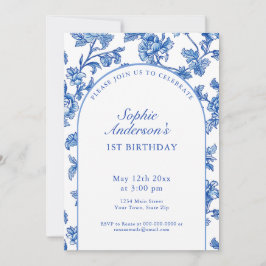 Elegant Blue and White 1st Birthday Party Inbjudningar